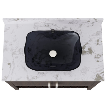 36-inch Novatto bath vanity with cafe mocha quartz counter and sink, showcasing sleek design and modern bathroom accessory.