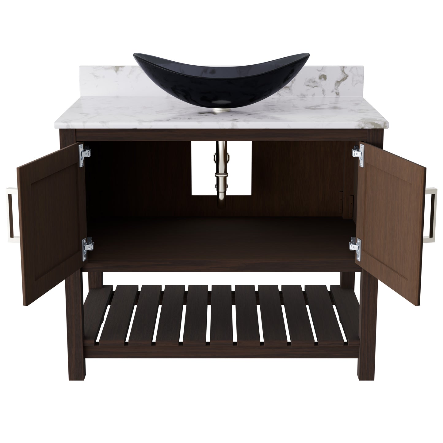 Novatto 36-inch bath vanity with cafe mocha quartz countertop and integrated sink, stylish bathroom accessory with elegant design