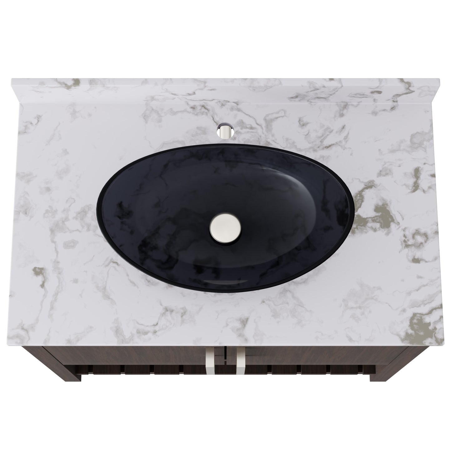Novatto 36-inch bath vanity with cafe mocha quartz countertop and integrated sink, showcasing sleek bathroom accessory design.