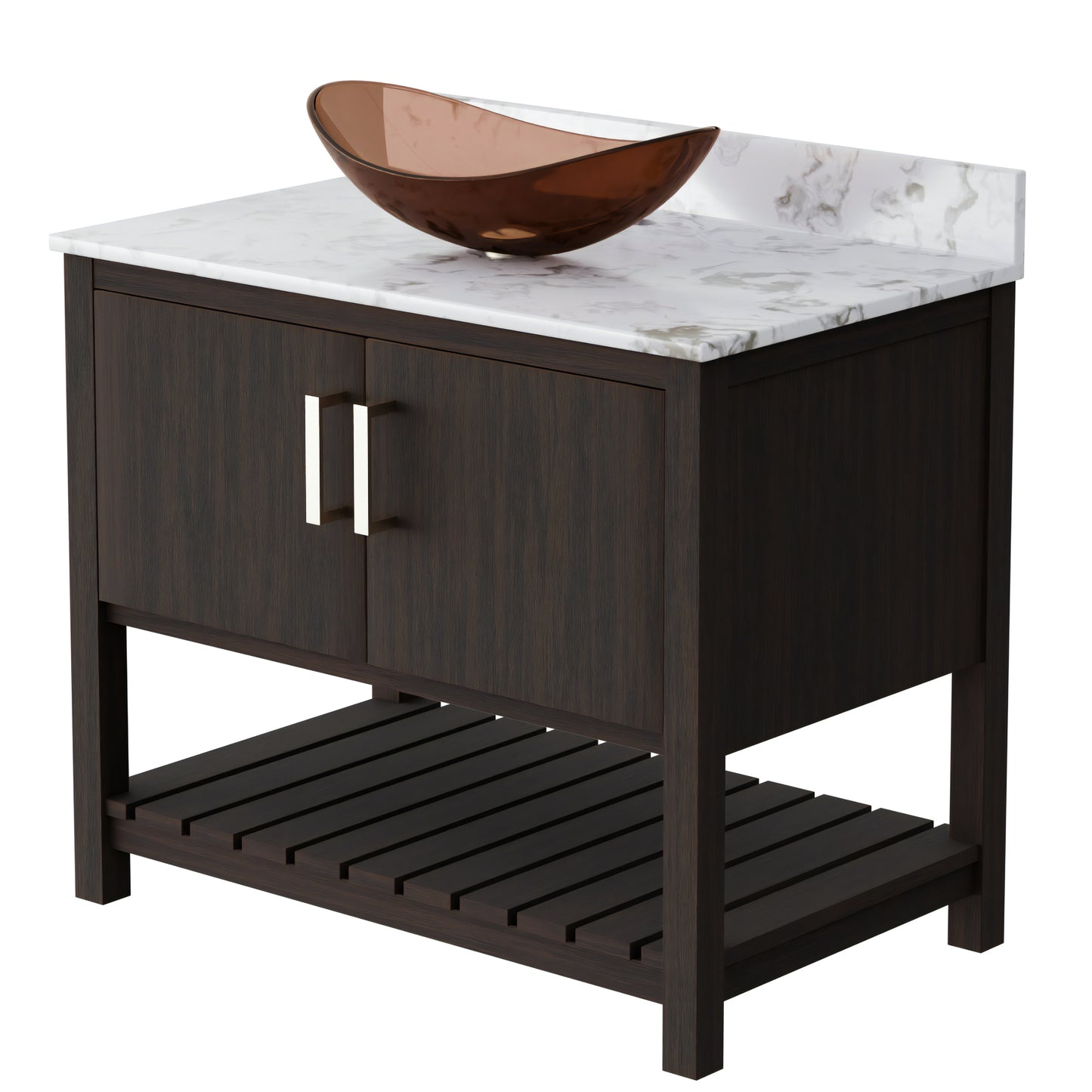 36-inch Novatto bath vanity with cafe mocha quartz countertop and sink, showcasing the stylish bathroom accessory.