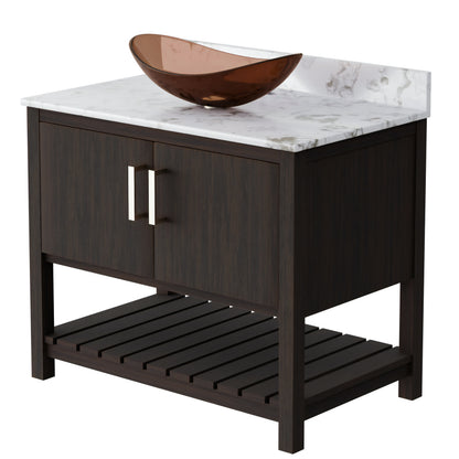 36-inch Novatto bath vanity with cafe mocha quartz countertop and sink, showcasing the stylish bathroom accessory.