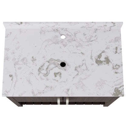 36-inch vanity with cafe mocha quartz countertop by Novatto, featuring a sleek, modern bathroom accessory design.