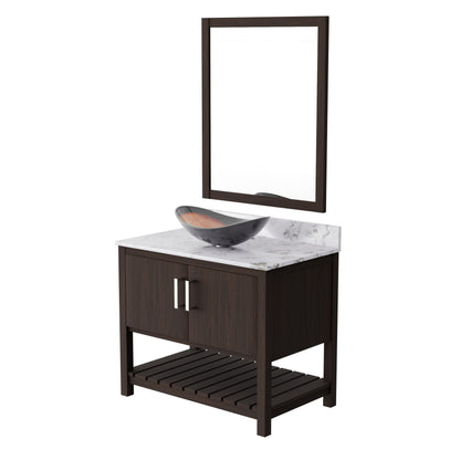 36-inch Novatto bath vanity with cafe mocha quartz countertop and sink, showcasing modern bathroom accessory design.