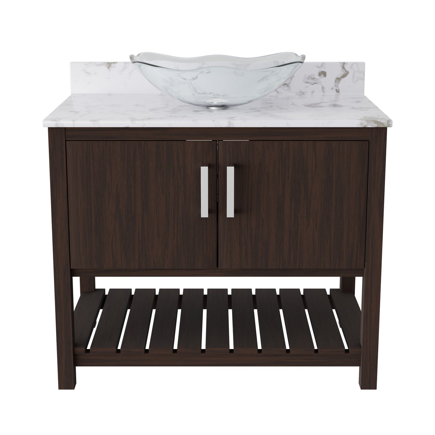 36-inch Novatto bath vanity with cafe mocha quartz countertop and sink, featuring a sleek modern design.