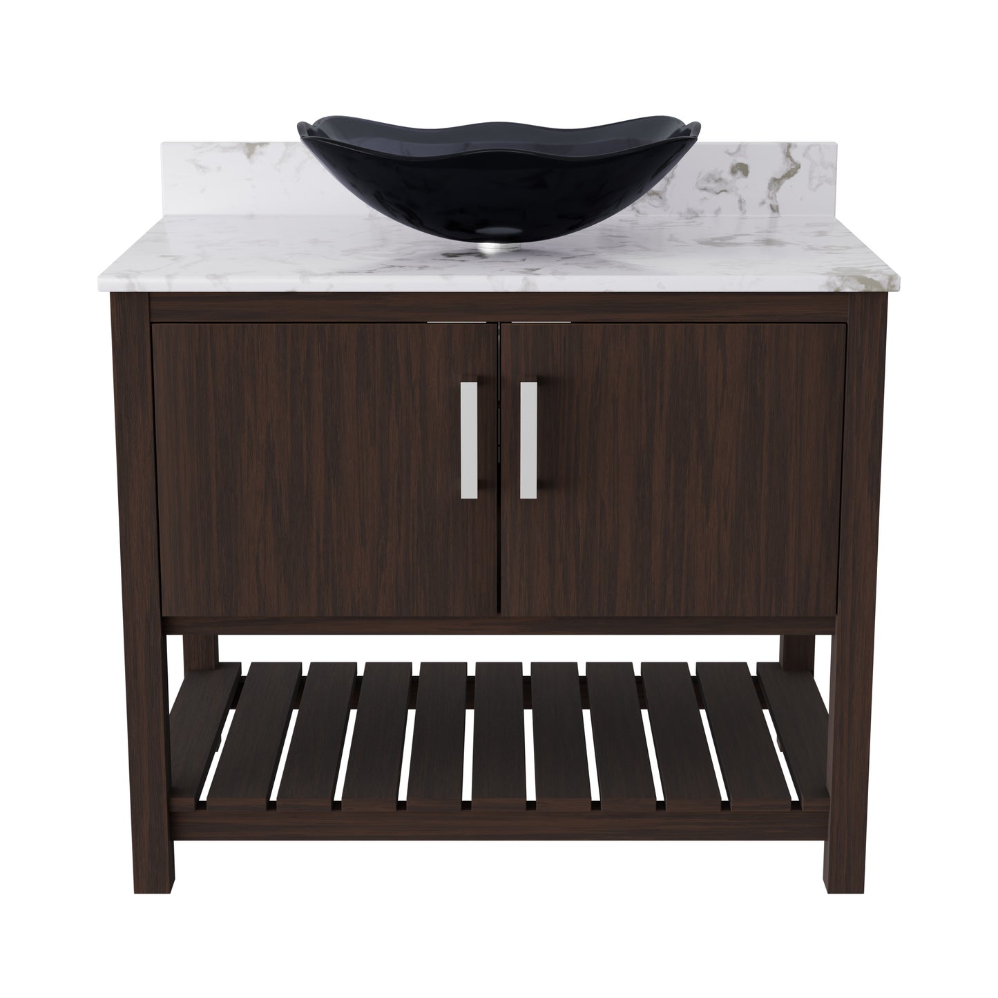 Novatto 36-inch bath vanity with cafe mocha quartz counter and sink, featuring sleek design and modern bathroom accessory.