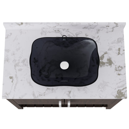 36-inch Novatto bath vanity with cafe mocha quartz countertop and sink, showcasing a modern bathroom accessory.