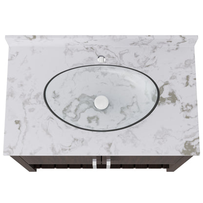 36-inch Novatto bath vanity with cafe mocha quartz countertop and sink, modern bathroom accessory with sleek design