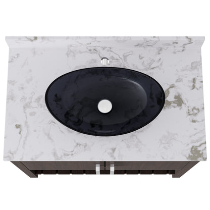 36-inch Novatto bath vanity with cafe mocha quartz countertop and sink, showcasing sleek bathroom accessory design.