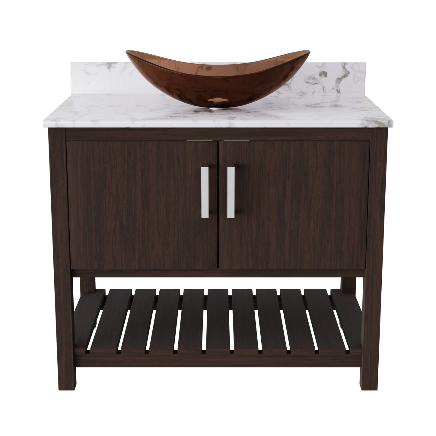 Novatto 36-inch bath vanity with cafe mocha quartz countertop and integrated sink, showcasing the elegant accessory design.