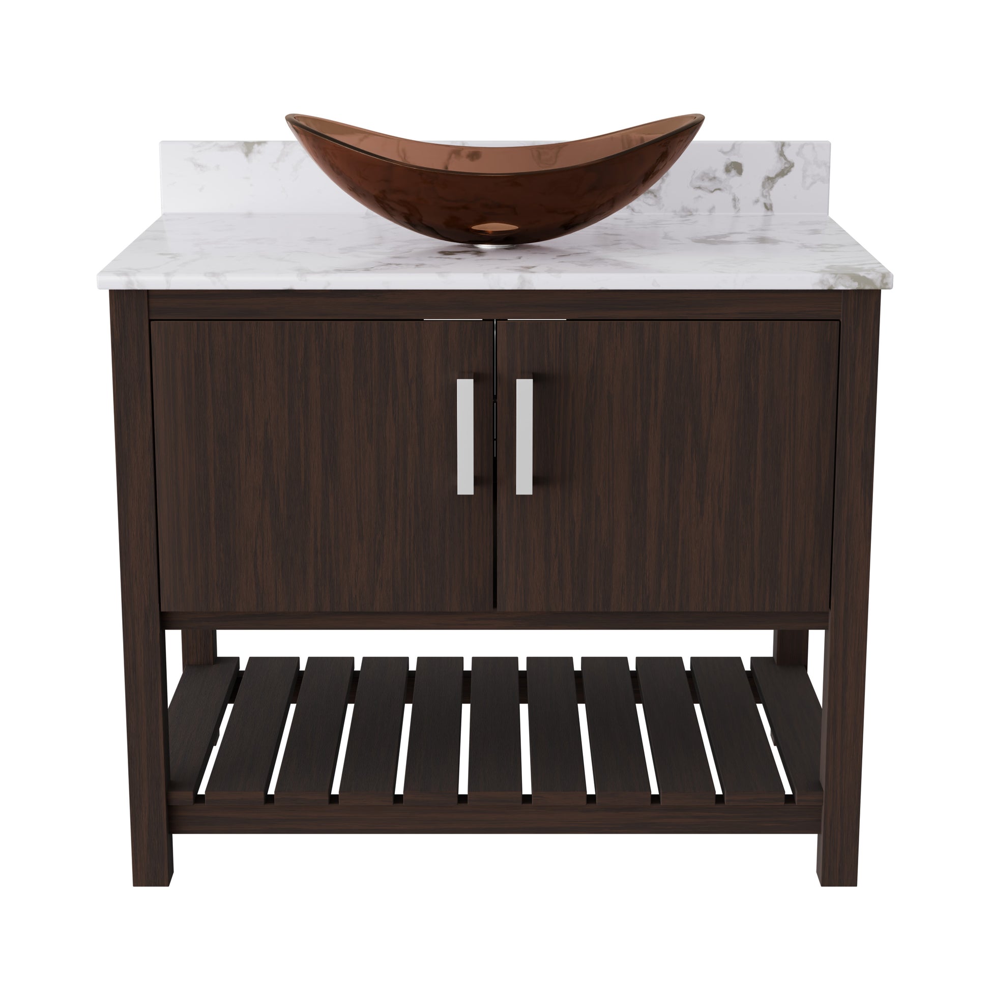Novatto 36-inch bath vanity with cafe mocha quartz countertop and integrated sink, showcasing the elegant accessory design.