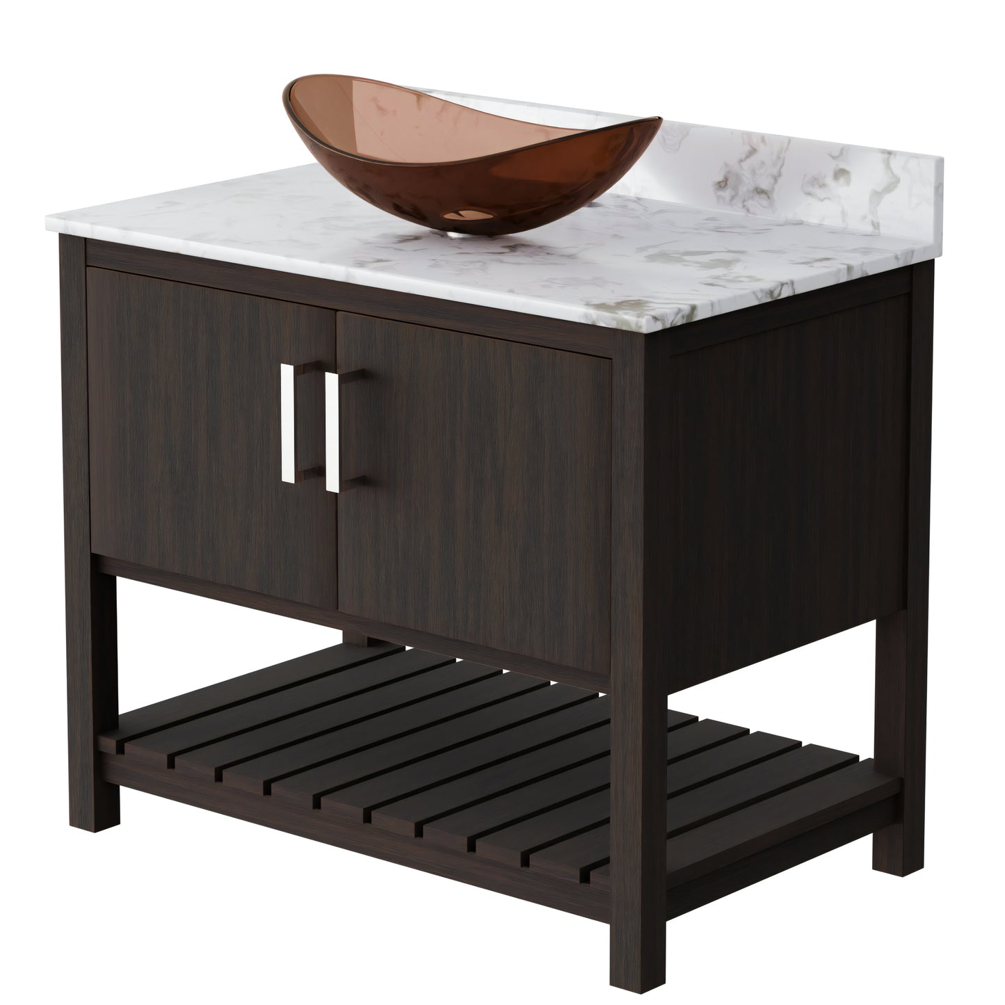 36-inch Novatto bath vanity with cafe mocha quartz countertop and sink, showcasing a modern bathroom accessory design.