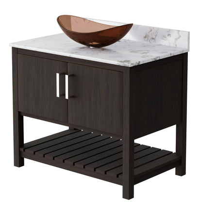 36-inch Novatto bath vanity with cafe mocha quartz countertop and sink, showcasing a modern bathroom accessory design.