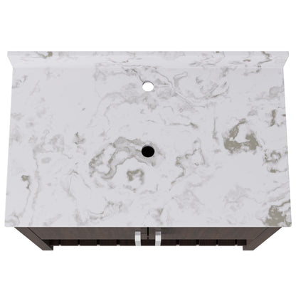 36-inch Novatto vanity with cafe mocha quartz countertop, showcasing the sleek bathroom accessory with modern style.