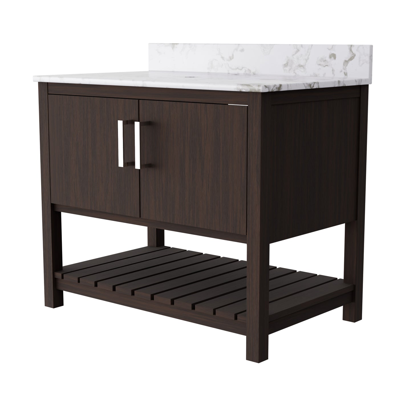 36-inch Novatto vanity with cafe mocha quartz countertop, featuring sleek modern design and contemporary bathroom accessory.