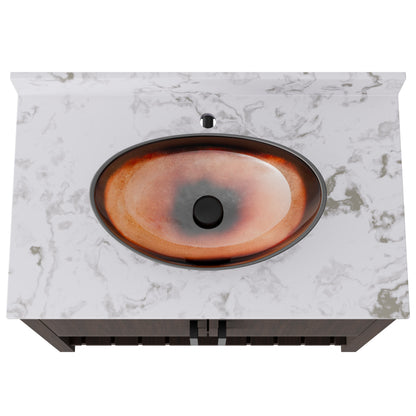 36-inch Novatto bath vanity with cafe mocha quartz countertop and integrated sink, featuring modern bathroom accessory design