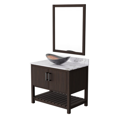 36-inch Novatto bath vanity with cafe mocha quartz countertop and sink, showcasing the sleek design and natural stone finish.