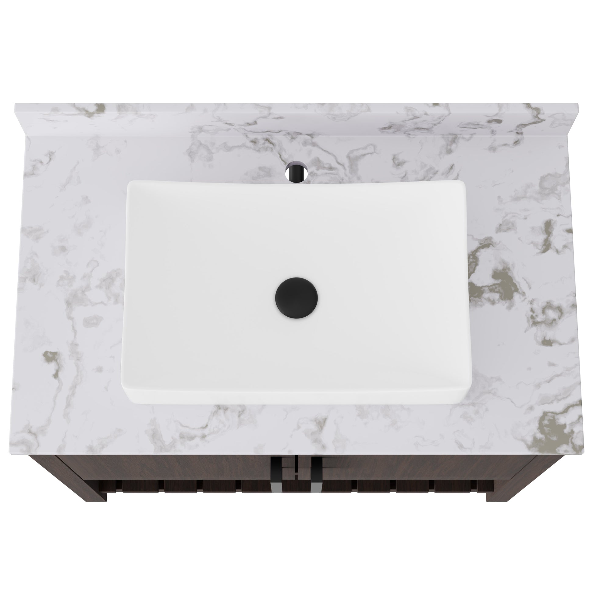 Novatto 36-inch bath vanity with cafe mocha quartz countertop and integrated sink, sleek bathroom accessory with modern design.