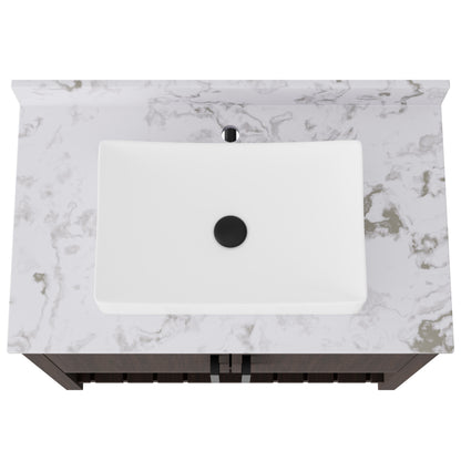 Novatto 36-inch bath vanity with cafe mocha quartz countertop and integrated sink, sleek bathroom accessory with modern design.