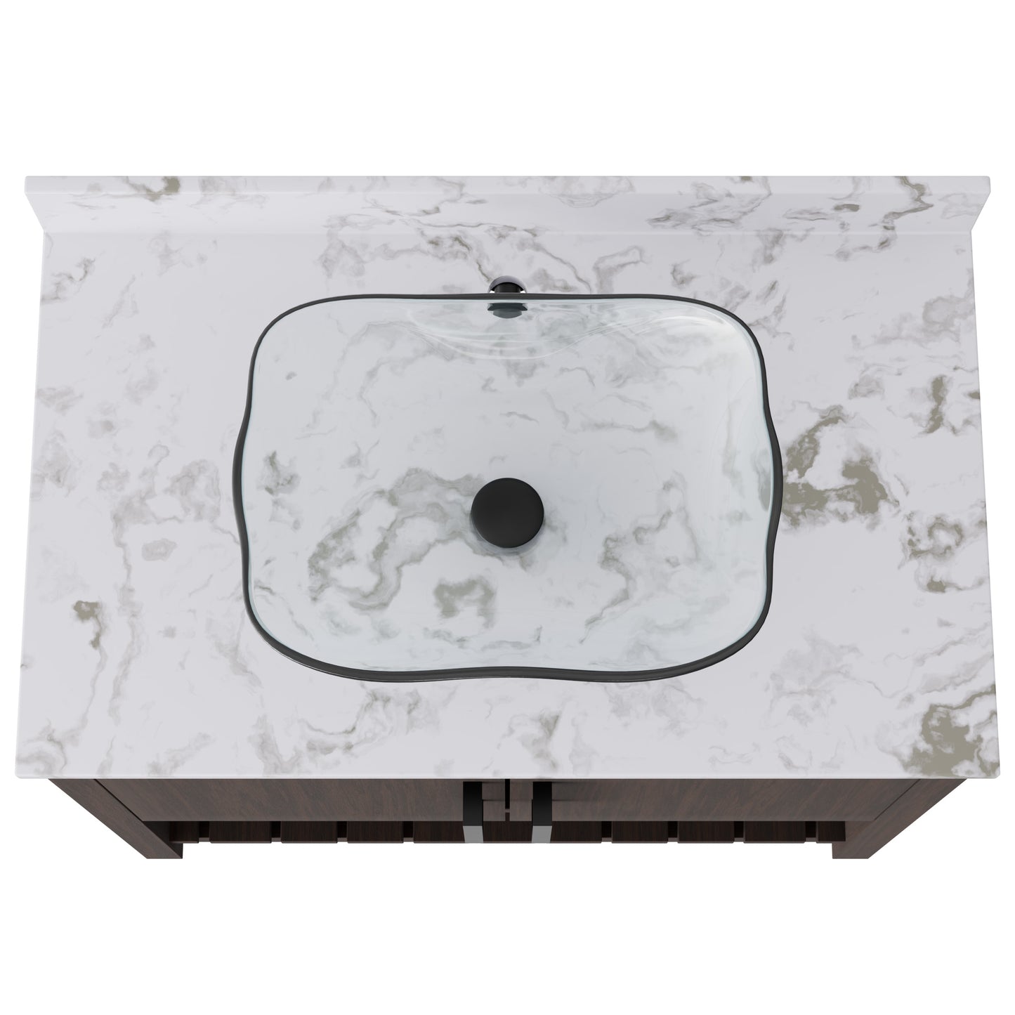 36-inch Novatto bath vanity with cafe mocha quartz countertop and sink, showcasing sleek bathroom accessory design.