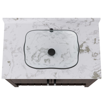 36-inch Novatto bath vanity with cafe mocha quartz countertop and sink, showcasing sleek bathroom accessory design.