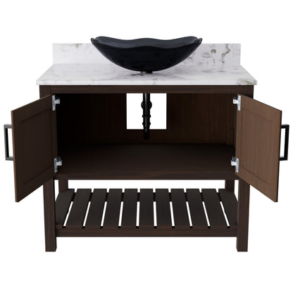 Novatto 36-inch bath vanity with café mocha quartz counter and sink, featuring a sleek modern design and durable finish.
