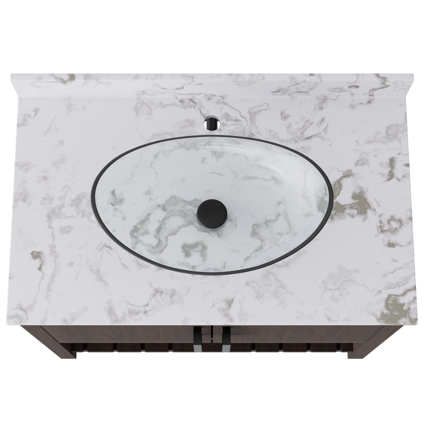 36-inch Novatto bath vanity with cafe mocha quartz countertop and sink, featuring modern bathroom accessory design.