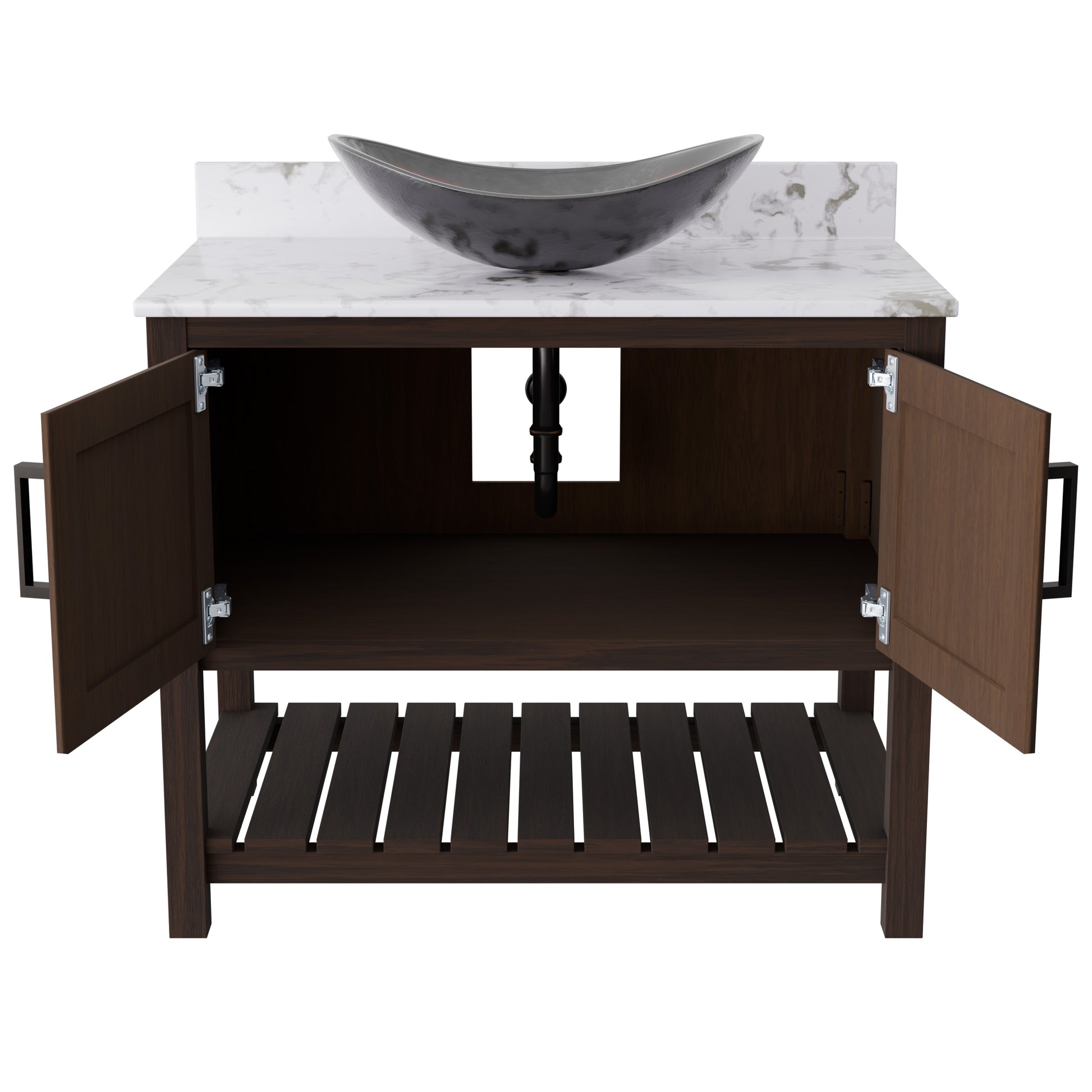 42-inch Novatto bath vanity with Cafe Mocha quartz counter and sink, featuring sleek storage and modern design.