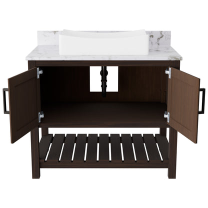 Novatto 36-inch bath vanity with cafe mocha quartz countertop and sink, featuring modern bathroom accessory design.