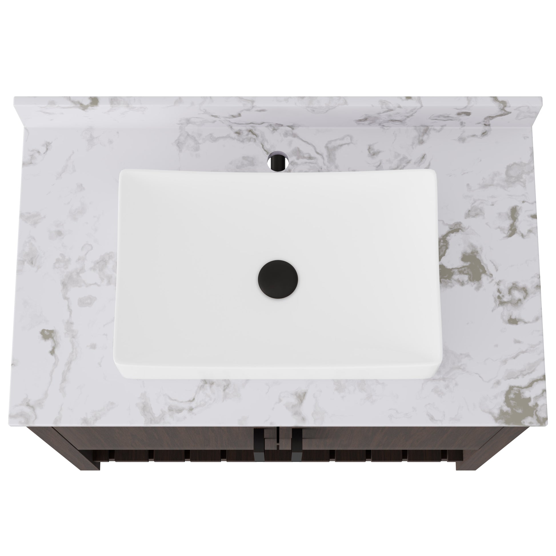 Novatto 36-inch bath vanity with cafe mocha quartz countertop and sink, featuring modern design and stylish finish.