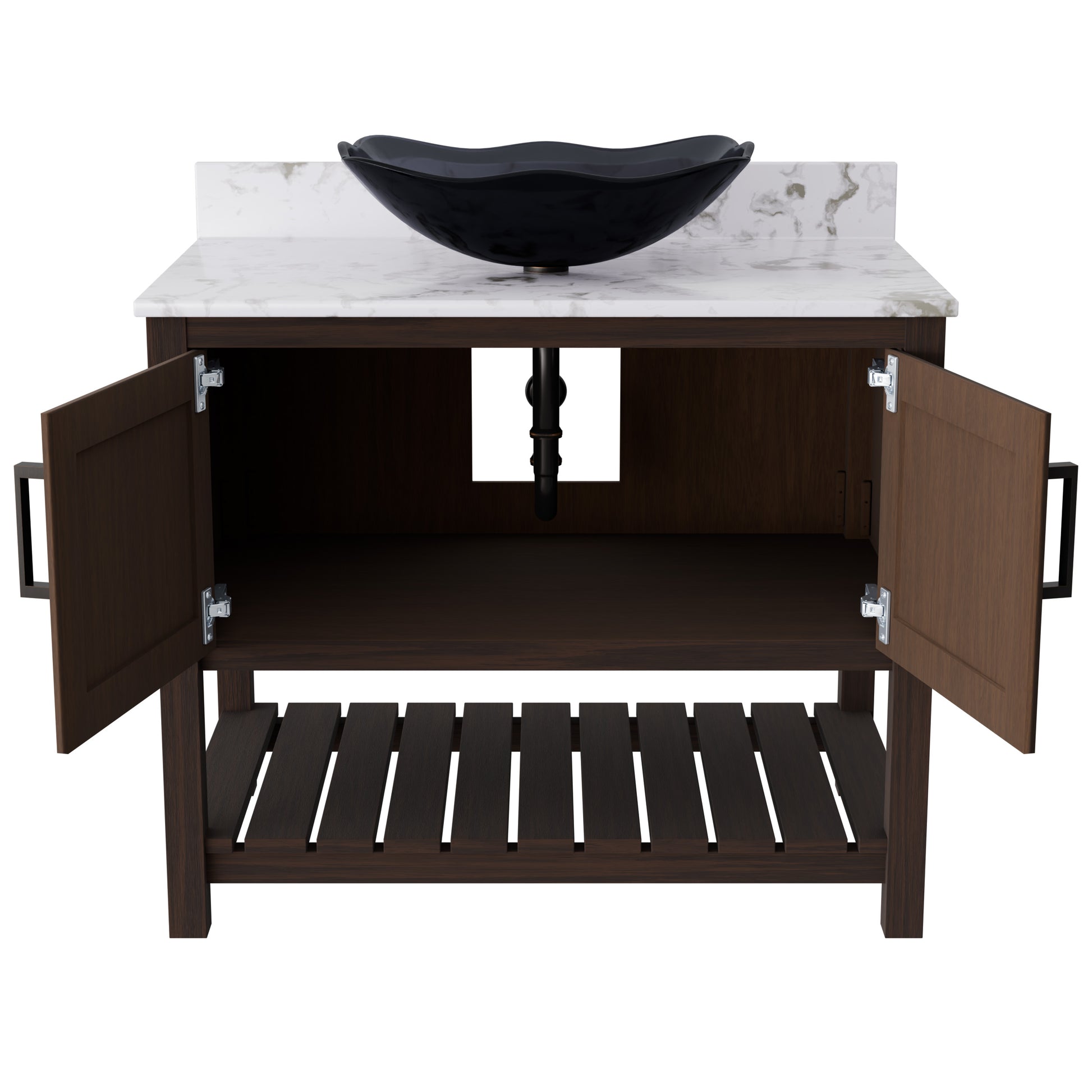 Novatto 36-inch bath vanity with cafe mocha quartz countertop and sink, showcasing the elegant bathroom accessory design.