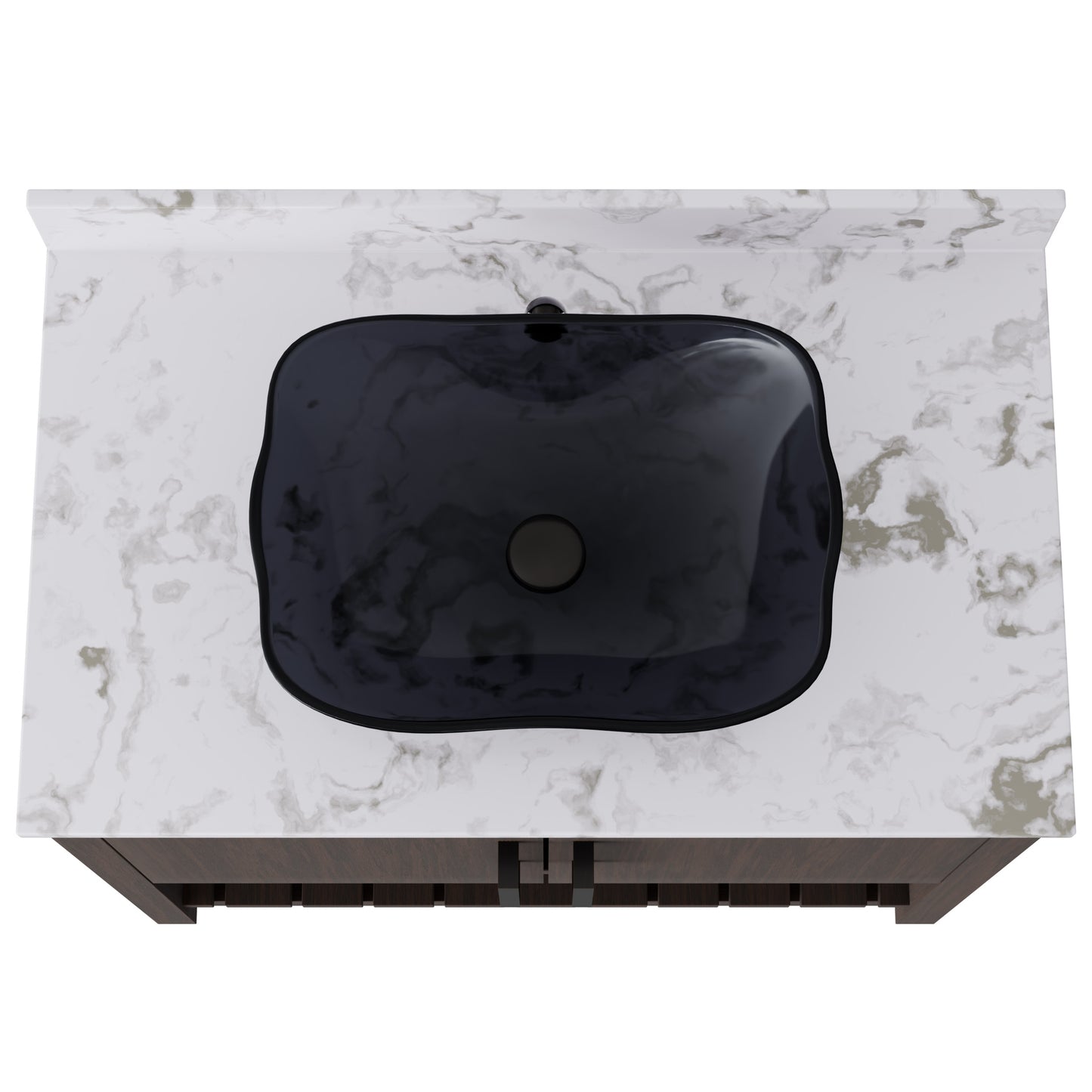 36-inch Novatto bath vanity with cafe mocha quartz countertop and sink, showcasing elegant bathroom accessory design.