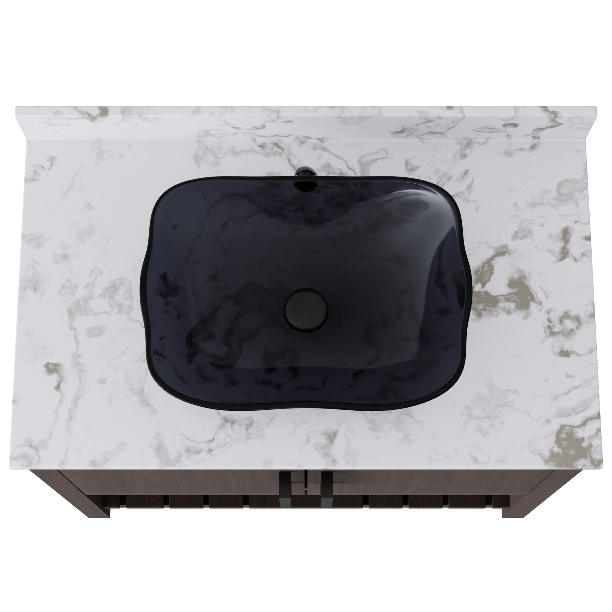36-inch Novatto bath vanity with cafe mocha quartz countertop and sink, showcasing elegant bathroom accessory design.