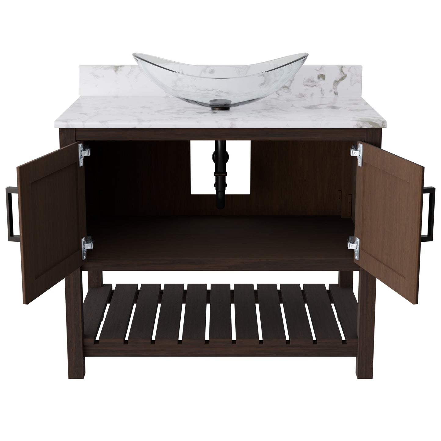 36-inch Novatto bath vanity with cafe mocha quartz countertop and sink, featuring a sleek design and modern finish.