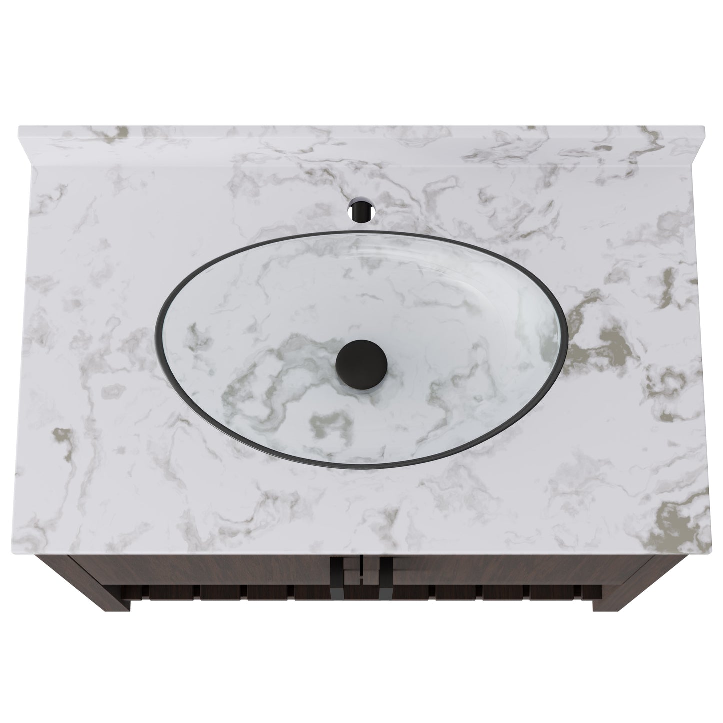 36-inch Novatto bath vanity with cafe mocha quartz countertop and sink, showcasing modern bathroom accessory design.