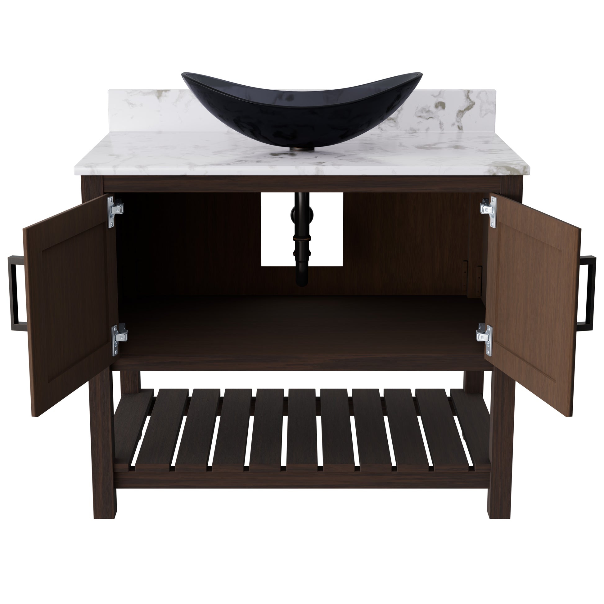 Novatto 36-inch bath vanity with cafe mocha quartz counter and sink, featuring modern bathroom accessory design.