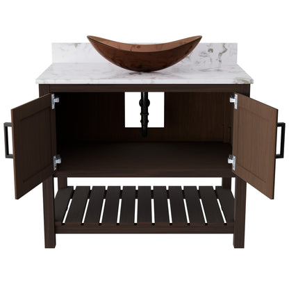 Novatto 36-inch bath vanity with cafe mocha quartz counter and sink, showcasing the elegant design and durable surface.