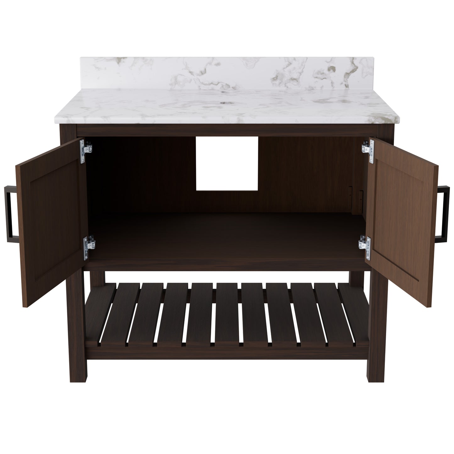 36-inch Novatto vanity with Cafe Mocha quartz countertop, showcasing the stylish bathroom accessory in a sleek design.