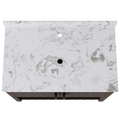 36-inch Novatto vanity with cafe mocha quartz countertop, showcasing a sleek bathroom accessory with a modern design.
