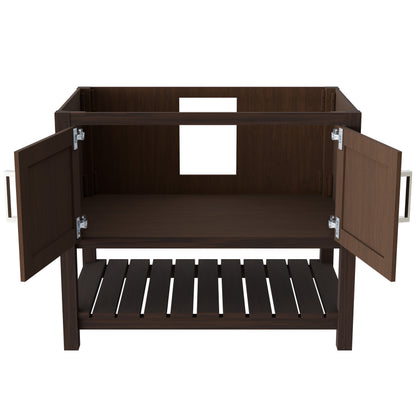 36-inch Novatto bath vanity in Cafe Mocha with matching accessories, featuring a sleek, modern design and wood finish.