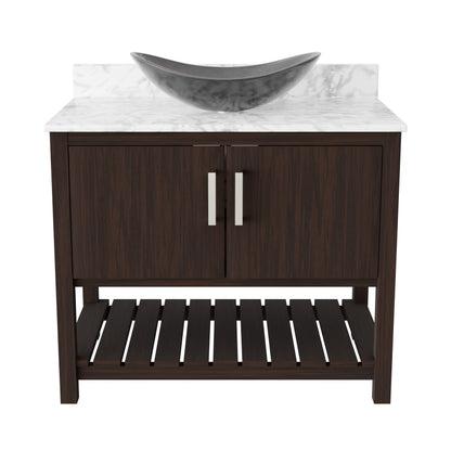 36-inch Novatto bath vanity with Carrara white marble counter and integrated sink, showcasing sleek bathroom accessory design.