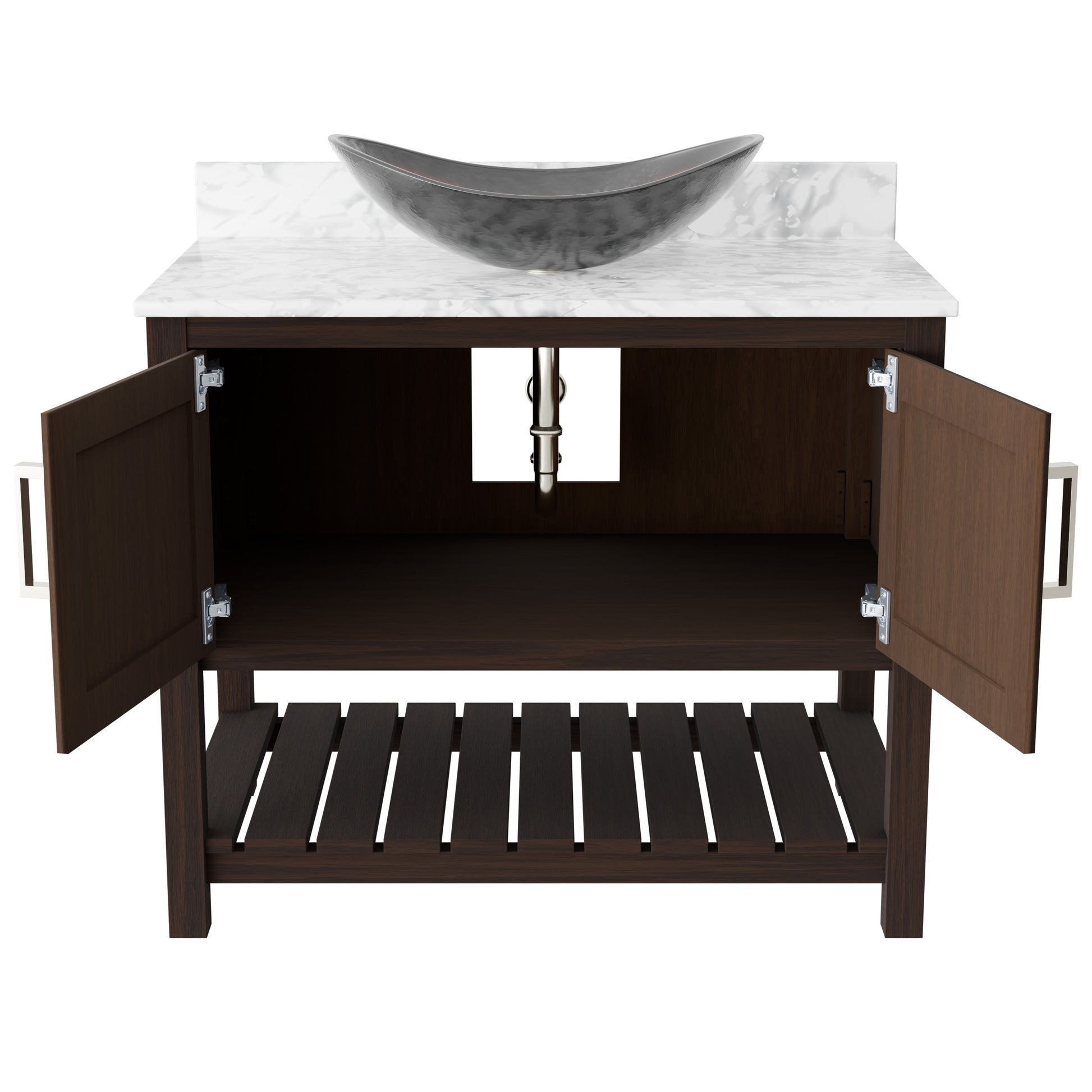 36-inch Novatto bathroom vanity with Carrara white marble counter and sink, showcasing elegant modern design and polished surface.