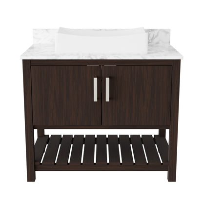 36-inch Novatto bath vanity with Carrara white marble counter and integrated sink, showcasing elegant bathroom accessory design.