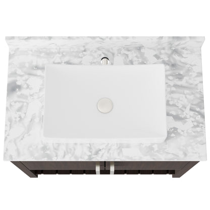 36-inch Novatto bathroom vanity with Carrara white marble counter and sink, featuring sleek cabinetry and modern design.