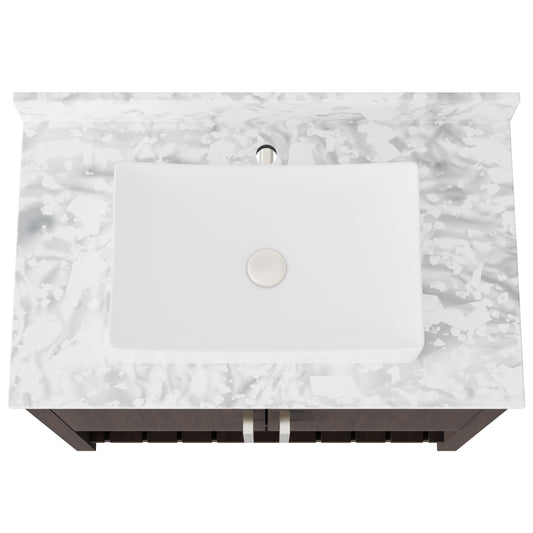 36-inch Novatto bathroom vanity with Carrara white marble counter and sink, featuring sleek cabinetry and modern design.