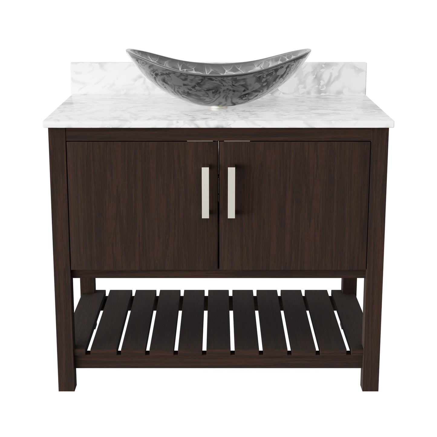 36-inch Novatto bath vanity with Carrara white marble countertop and integrated sink, showcasing elegant bathroom accessory design.