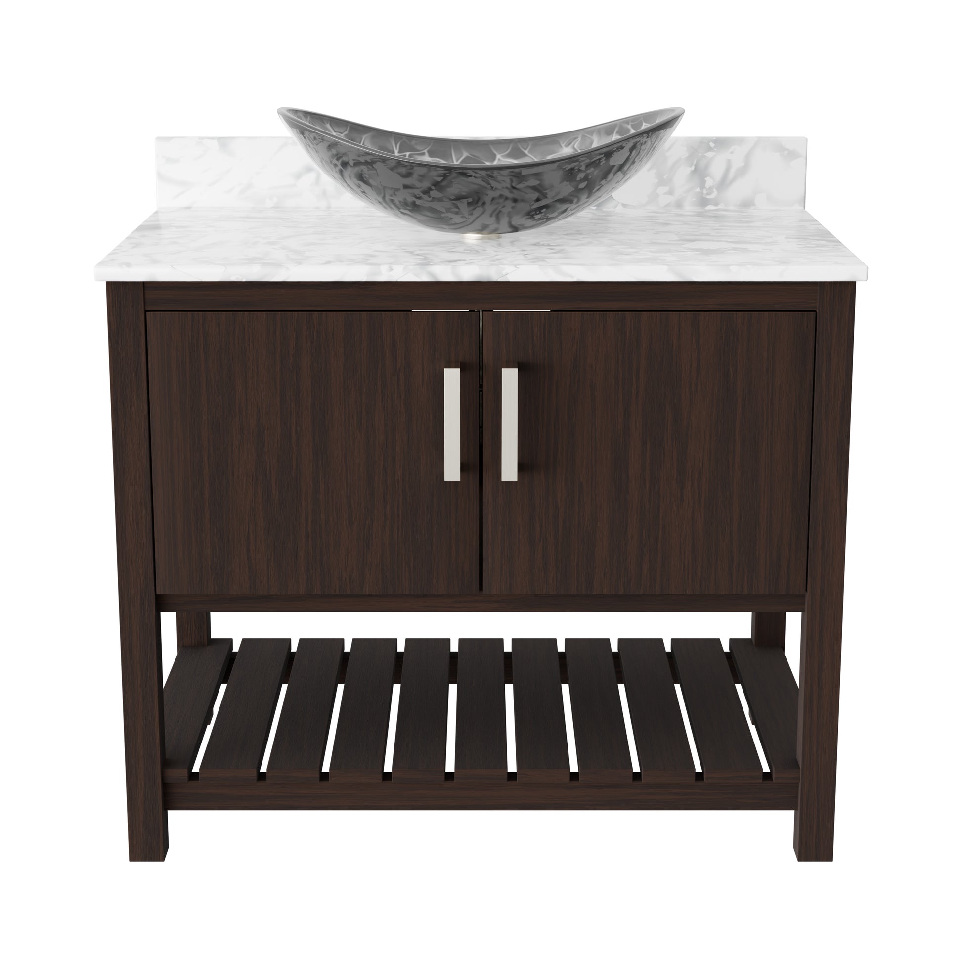 36-inch Novatto bath vanity with Carrara white marble countertop and integrated sink, showcasing elegant bathroom accessory design.