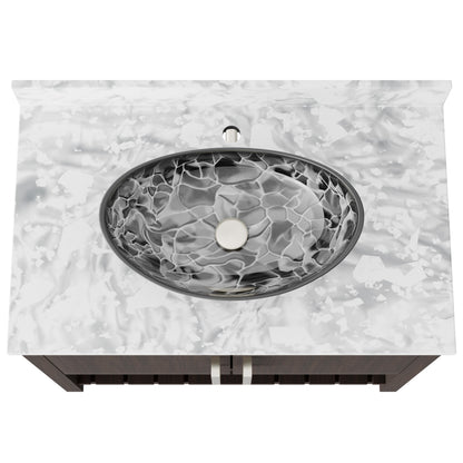 Novatto 36-inch bath vanity with Carrara white marble counter and sink, featuring elegant design and polished surface.