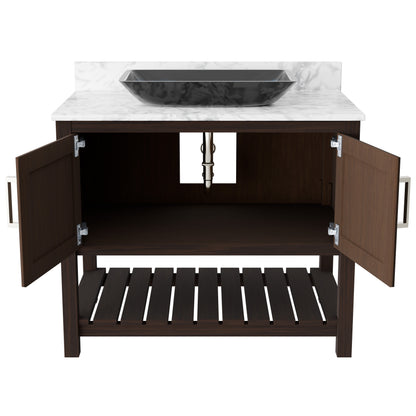 36-inch Novatto bath vanity with Carrara white marble counter and integrated sink, showcasing elegant bathroom accessory design.