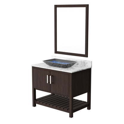 36-inch Novatto bath vanity with Carrara white marble countertop and sink, showcasing elegant bathroom accessory design.