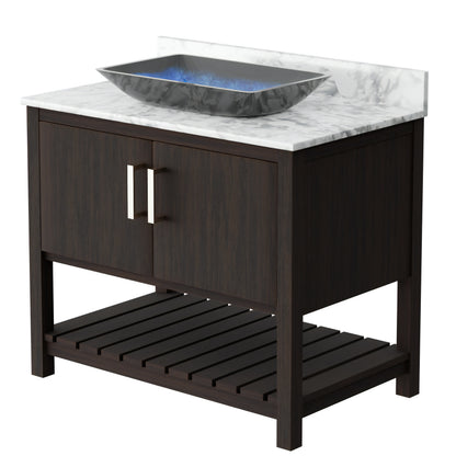 36-inch Novatto bath vanity with Carrara white marble counter and integrated sink, featuring sleek, modern design.